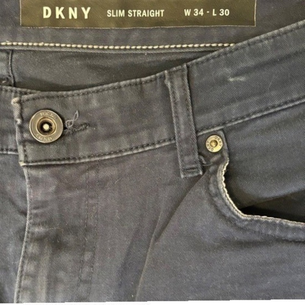 DKNY Mens Slim Straight Pants Dark‎ Navy Blue Stretch Cotton W34 L30